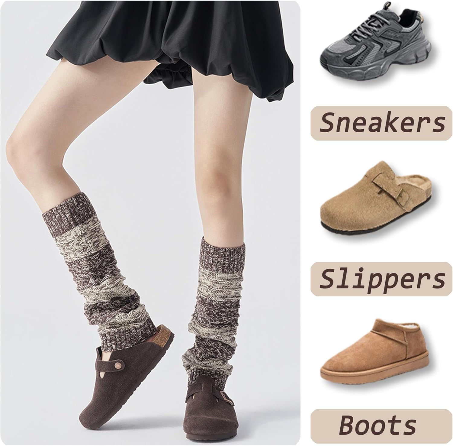 2 Pairs Y2K Knitted Leg Warmers for Women, Gradient Color Slouchy Leg Warmers for Daily Wear, Street Style