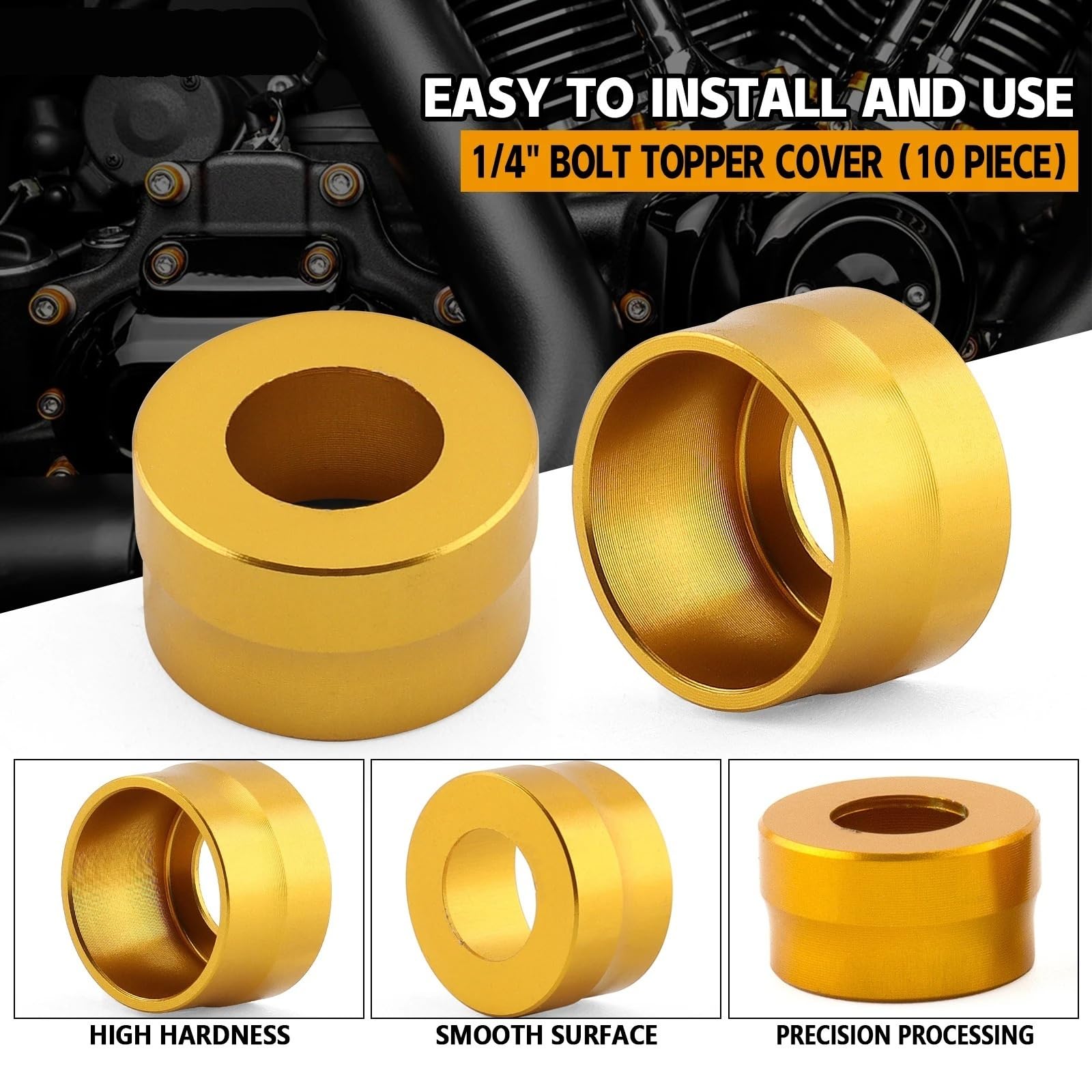 Copribulloni for motociclette, tappi for testata for Harley Twin Cam Dyna Softail Fatboy Touring Road King Glide Sportster XL(Yellow 12.8mm)