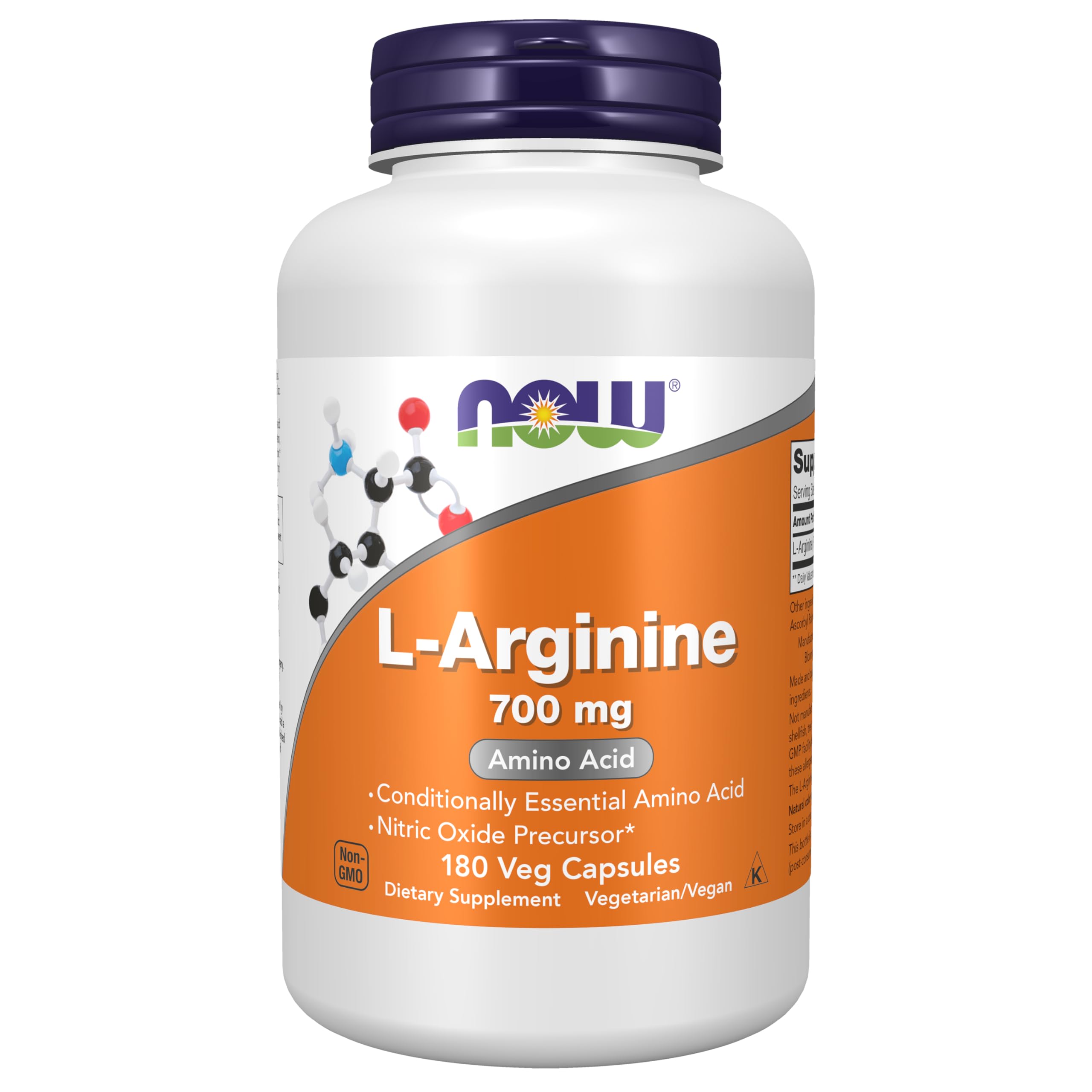 NOW Supplements, L-Arginine 700 mg, Amino Acid, 180 Veg Caps 180 Count (Pack of 1)