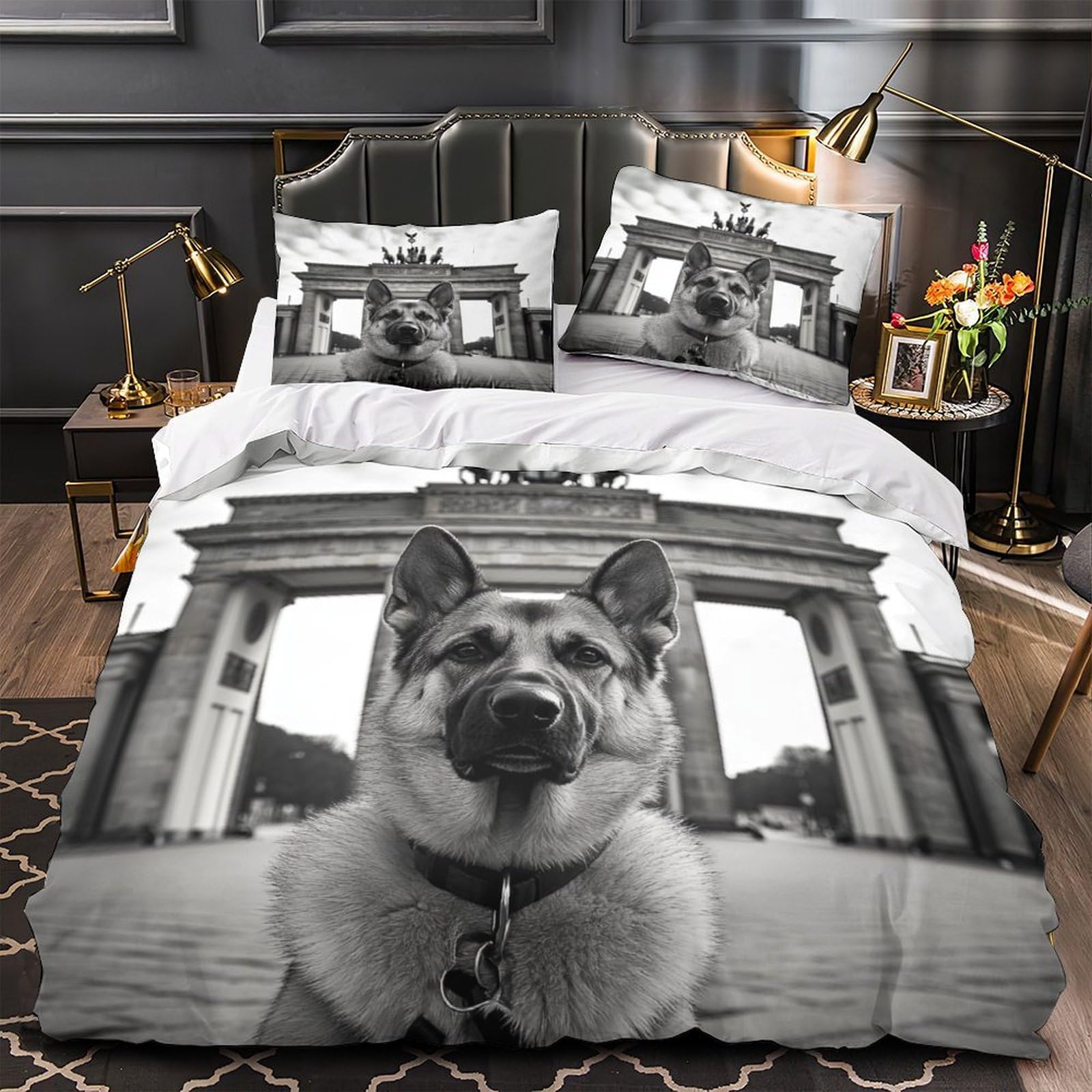 Microfibre respirante housse de couette berger allemand 3 pièces imprimé animalier pour grand lit
