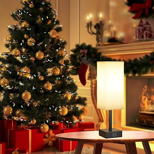 Miniatura 8 de Lámpara de mesita de noche azul marino con 3 niveles de brillo, lámpara de mesita de noche de 270035005000K con puertos USB C y A, lámpara pequeña