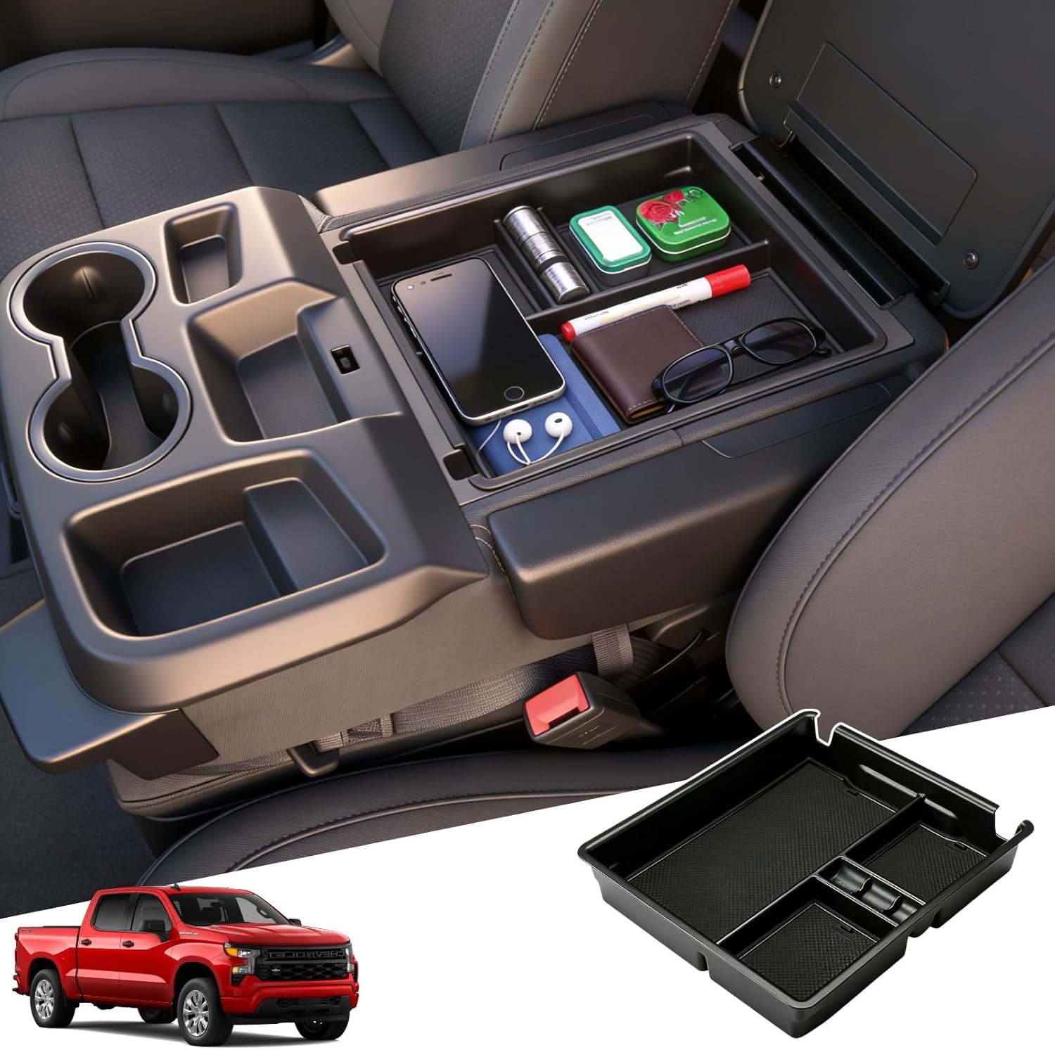 Jump Seat Console Organizer Tray for 2019-2026 Chevy Silverado / GMC Sierra 1500 and 2020-2026 Silverado/Sierra 2500 HD 3500HD Interior Accessories - Only for Split Bench Seat Console Armrest Storage