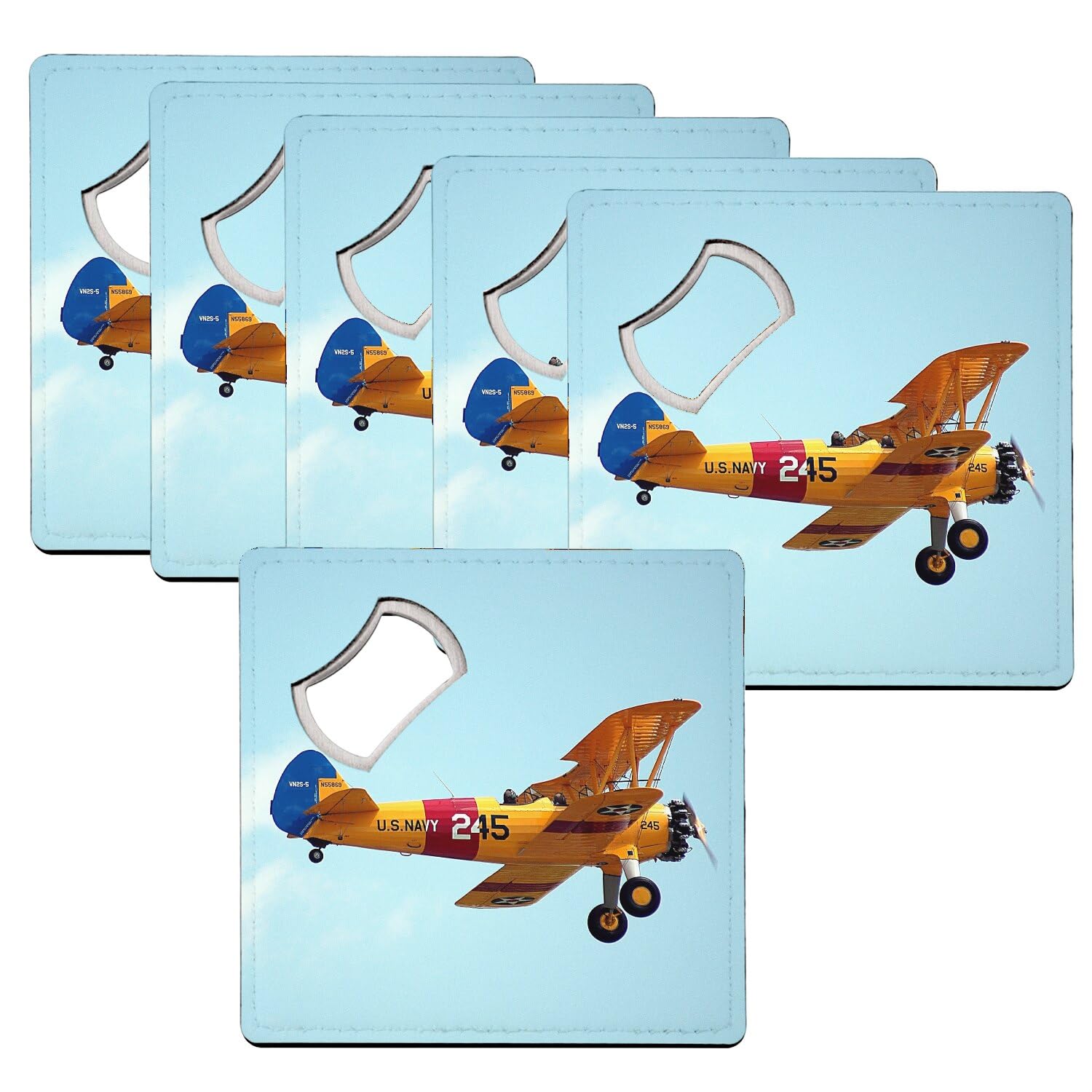 Sous verre décapsuleur haut de gamme illustration avion biplan US Navy rétro