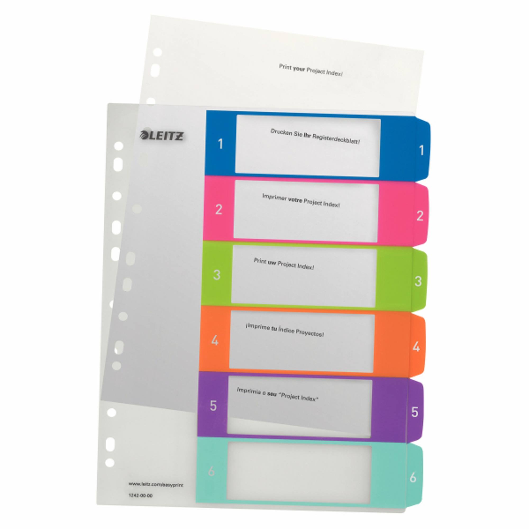 Leitz A4 Register, Trennblätter, Beschriftbares Deckblatt,WOW, Mehrfarbig (Zahlen 1-6 / 10er Pack)