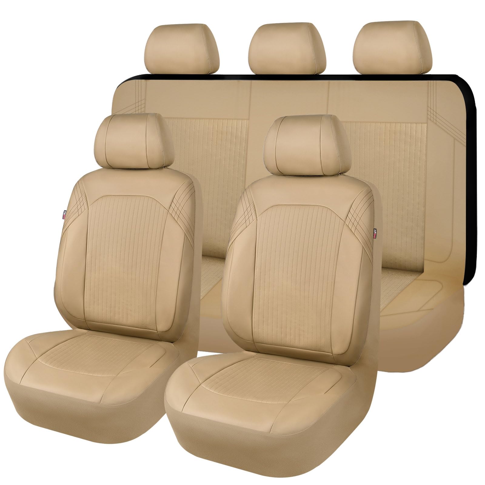 Photo 1 of Flying Banner Synthetic Leather car seat Covers Full Set Front and Rear Bench Fashion Easy Installation Cup Holder Free (Solid Beige, Low Bucket - Full Set)