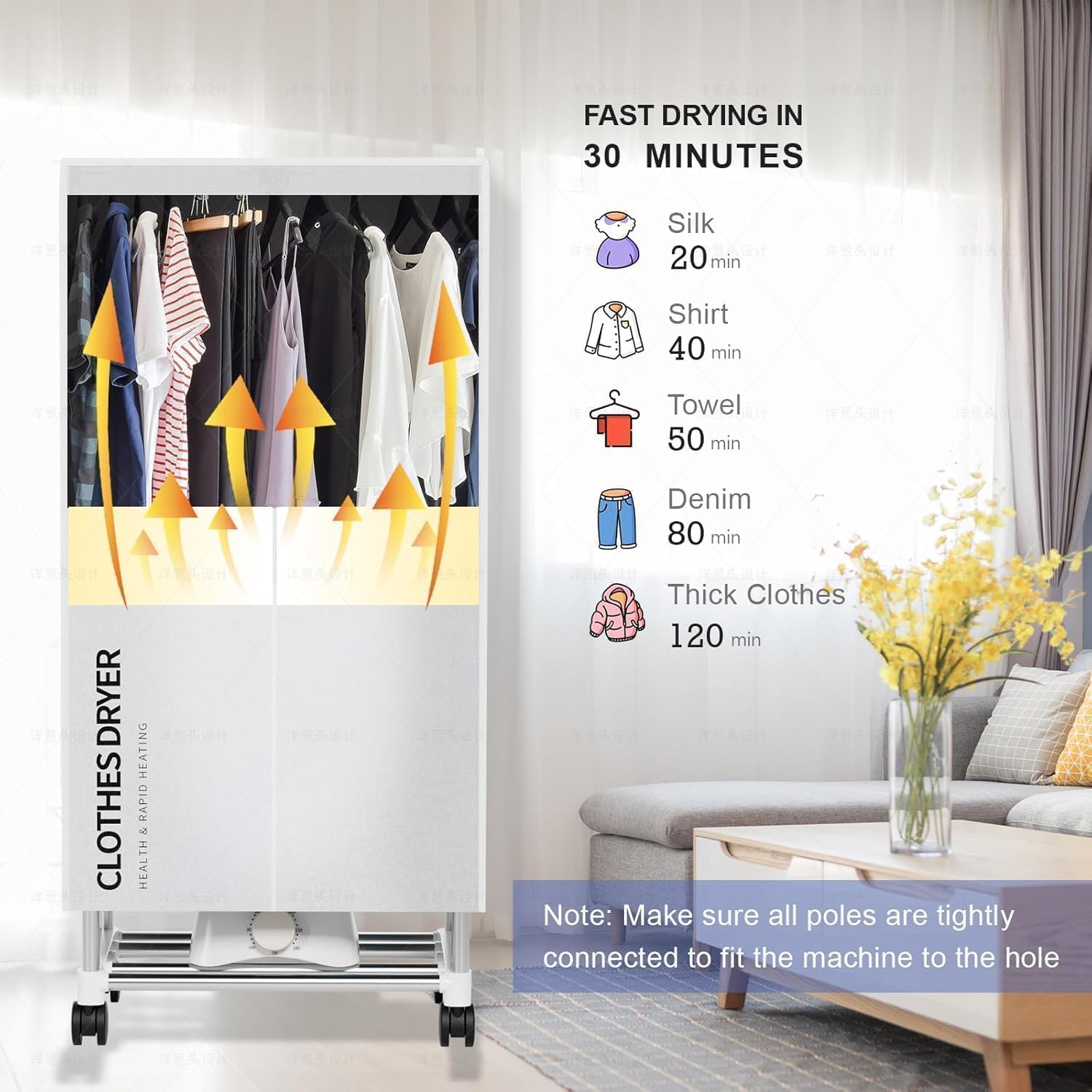 Secadora de Ropa Eléctrica Portátil con temporizador, armario de secado de ropa de 60 pulgadas de gran capacidad, tendedero eléctrico para el hogar | Apartamentos (Gris)