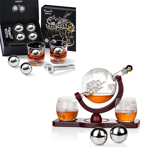 Juego de decantador de whisky con 2 piedras de bola y 2 vasos de whisky reutilizables de 2.165 in, regalos de bourbon para hombres, piedras de hielo disponible en Yaxa Guatemala