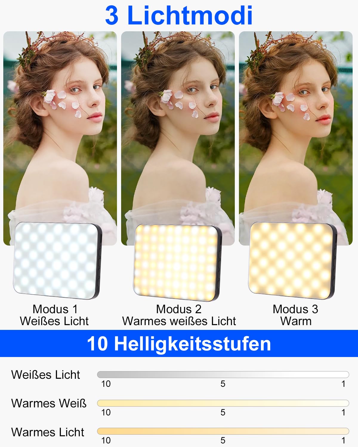 Luce Selfie LED Ricaricabile Per Telefono - 3000-6500K, 10 Livelli Luminosità, CRI 95+, Con Clip - Foto 3