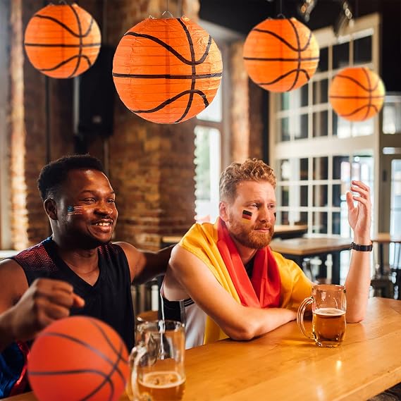 10 Pieces Orange Basketball Paper Lanterns Decorations 8 inches Ceiling Hanging Basketball Lanterns Basketball Sports Party Paper Lanterns for Sport Themed Birthday Party Bar Basketball Game Party