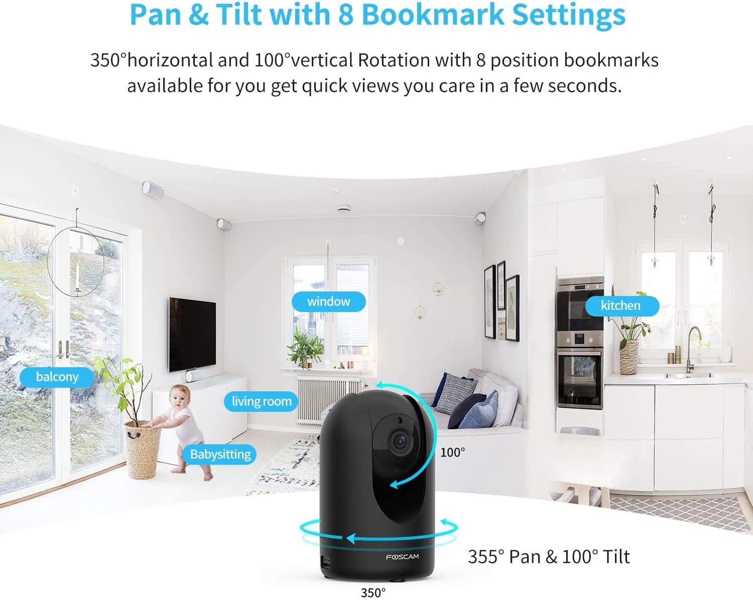 FOSCAM Security Camera WiFi IP Home Camera,R2C 1080P HD Baby Monitor Wireless Pet Camera with AI Human & Sound Detection, Free Cloud, 2-Way Audio,Works with Alexa, Pan/Tilt, Night Vision, Black