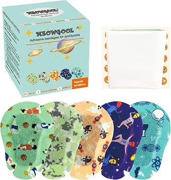 Adhesive Eye Patches for Kids with Lazy Eye, 30+3 Bonus Patches, Adhesive Bandages for Amblyopia, 5 Fun Boys Designs, 1 Incentive Poster Regular Size