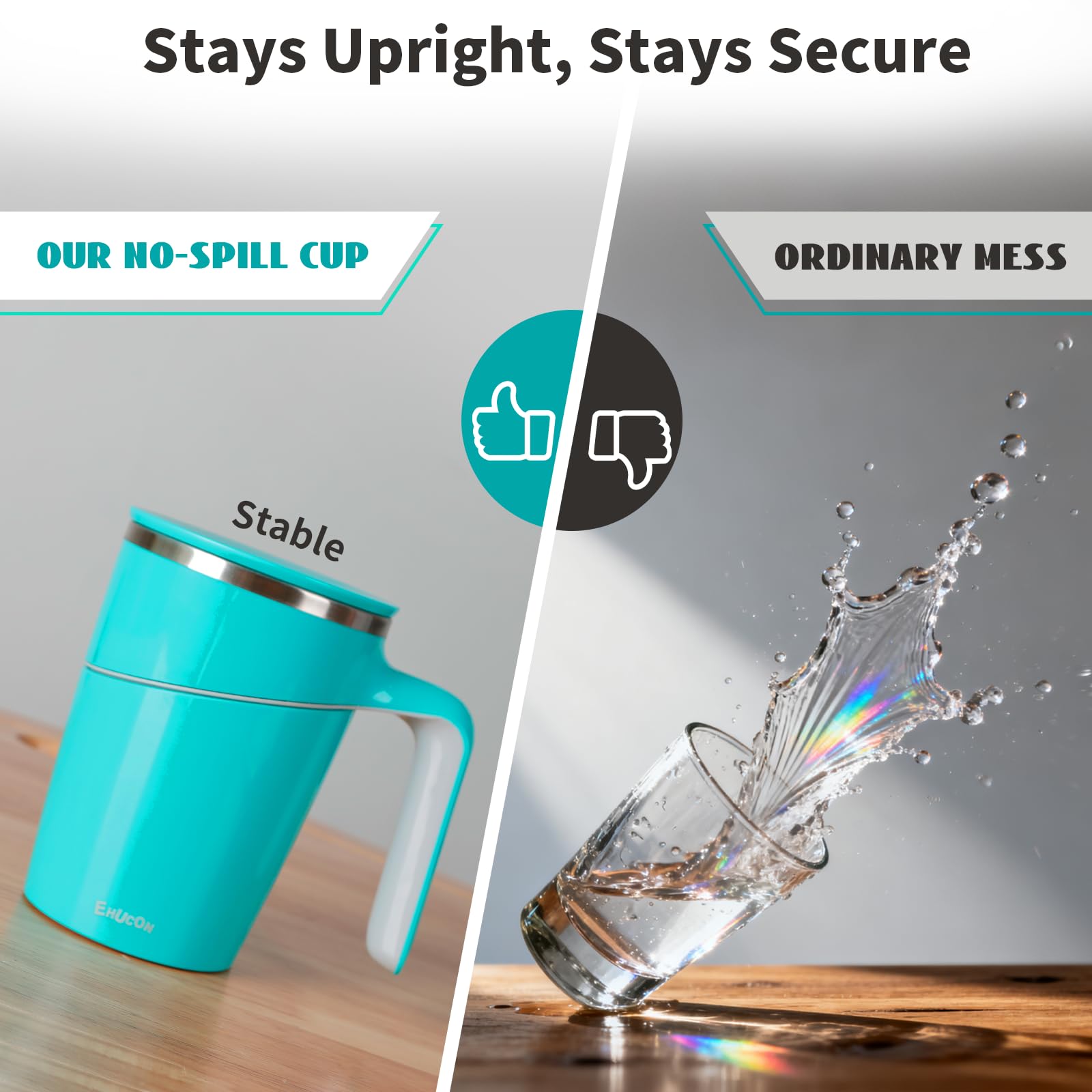 Anti-Kipp Becher mit Saugfuß, 470ml Edelstahl Thermobecher mit Griff, Auslaufsicher & Rutschfest, No-Spill Kaffeebecher für Schreibtisch, Büro, Kinder & Haustiere (Weiß) (Blue)