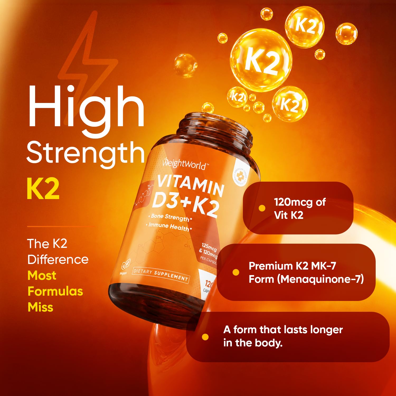 WeightWorld Vitamin D3 K2 5000IU Capsules | High Calcium Absorption,120 Ct — Amazon image 8