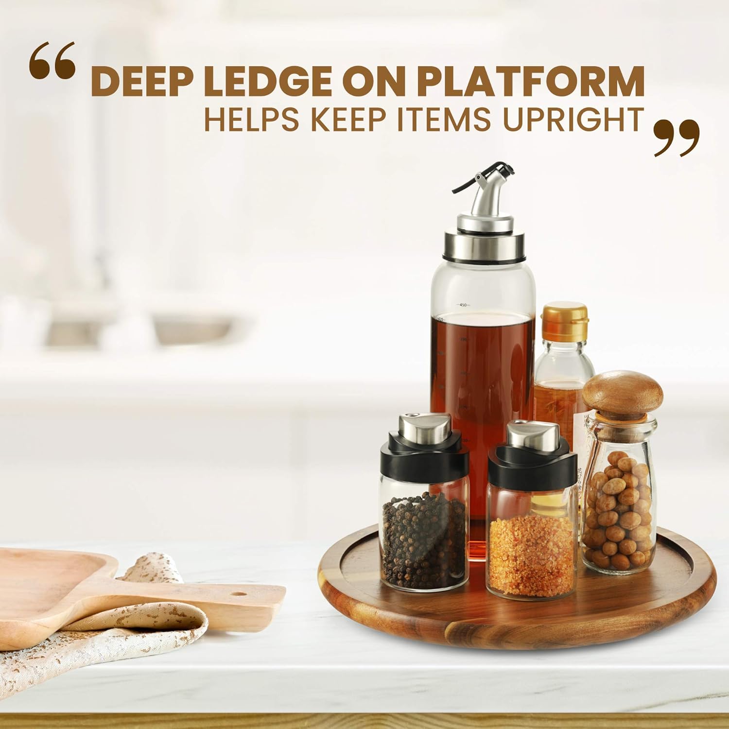 2 Pack Acacia Lazy Susan Organizer for Cabinet (10 Inch) - Wooden Lazy Susan Turntable for Table - Wood Kitchen Turntable Storage Food Bin Container for Pantry, Fridge, Countertop (Pack 2)