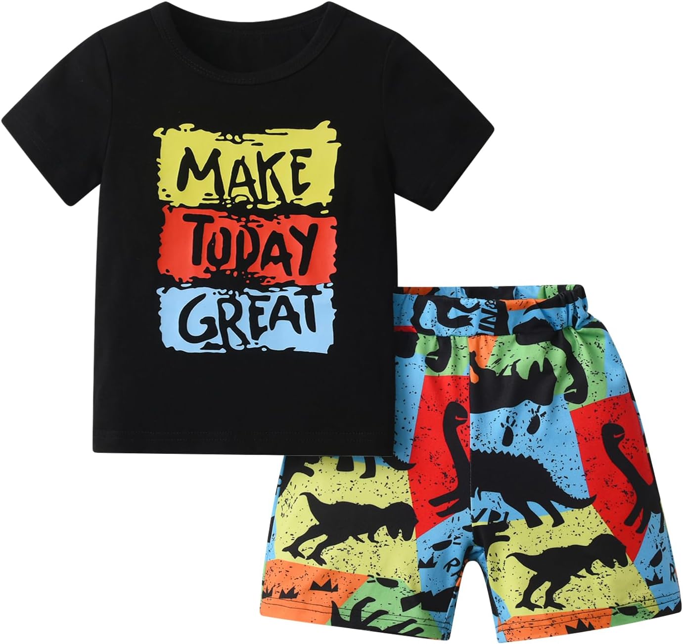 Toddler Baby Boys Summer Outfit Short Sleeve Letters T-Shirt Top Art Elastic Shorts 2pcs Clothes Set