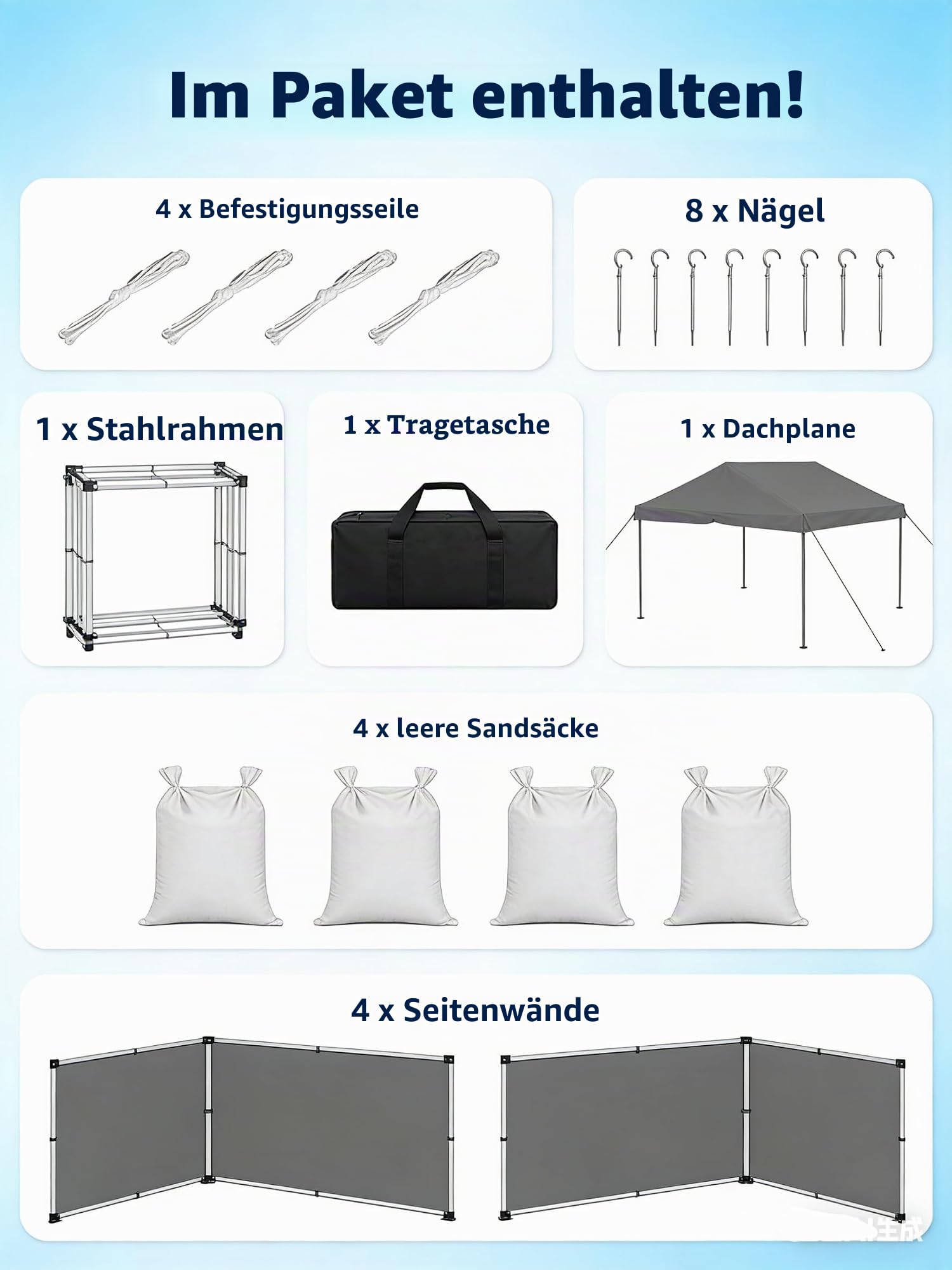 Faltpavillon 3X3M UPF50+ mit Seitenwänden für Garten und Camping | Cadre en acier robuste, hauteur ajustable, sac à roulettes et accessoires fournis