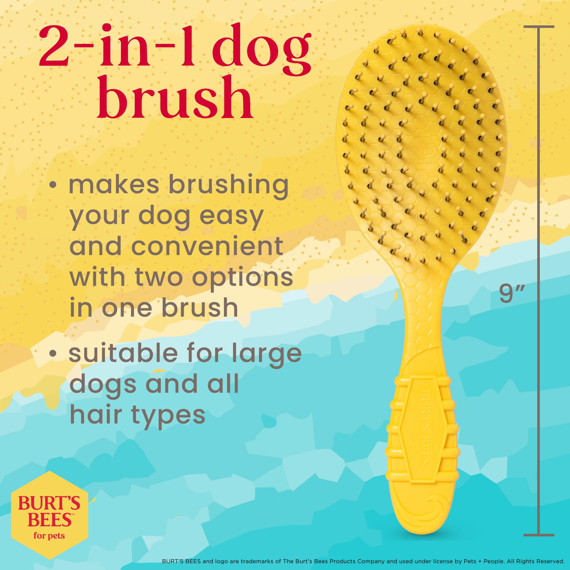 Burt's Bees Cepillo de doble cara para perros grandes con mango hecho de 100% plástico reciclado encuadernado al océano | Cepillo para perros 2 en 1 elimina enredos mientras suaviza la piel del perro