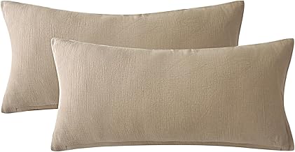 SOULFUL Double Muslin Cushion Cover 40 x 80 cm, Cotton, Pillowcases 2-Piece with Zip, Oeko-Tex Certified, Beige