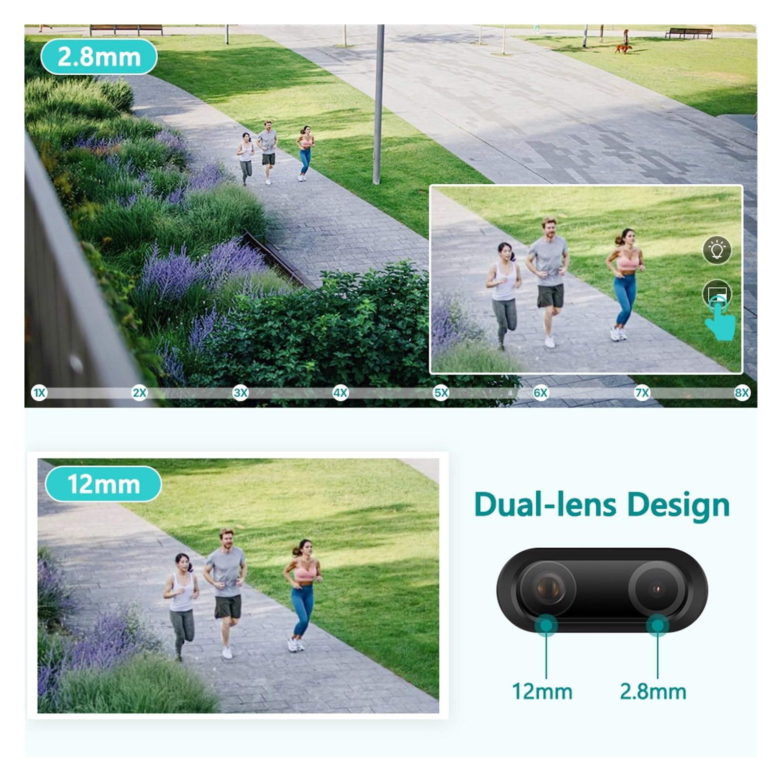 Telecamera WiFi Esterno, 8MP 4K PTZ Telecamera IP 8X Zoom Dual-Lens Human Detect Telecamera CCTV Telecamera di videosorveglianza Esterna CCTV,Sicurezza, Antifurto(8MP,64G SD Card)