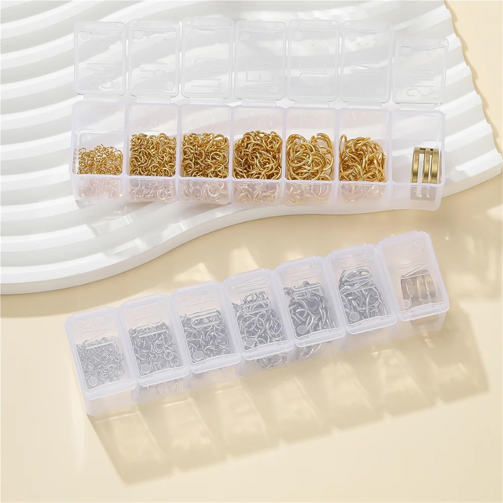 Edelstahl-Binderinge, 8 Boxen, Edelstahl, 7 Größen, goldfarben, Stahlfarbe, offene Binderinge-Sets für DIY-Armbänder, Halsketten, Schmuckherstellung, Zubehör (Gold)