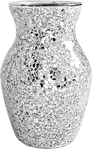 Miniatura 9 de Jarrones de cristal grandes y altos, florero decorativo de mosaico plateado, hecho a mano, florero de mosaico con purpurina, jarrón de vidrio