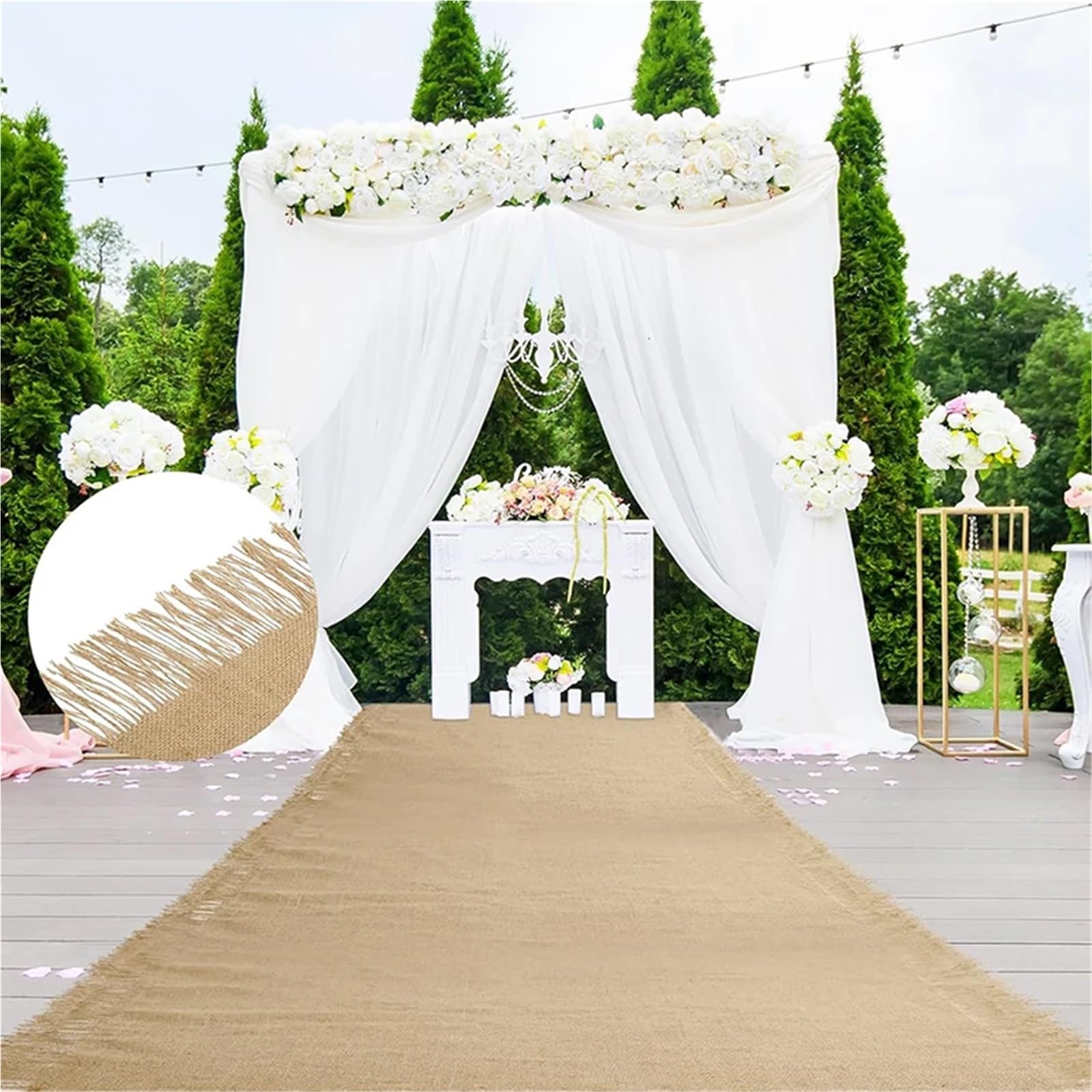 Tapis de Mariage Tapis d'allée de Mariage en Toile Jute Rustique avec Bordure frangée, Tapis Piste for décoration fête ou Douche Nuptiale(Tassel A,6m,30.0cm)