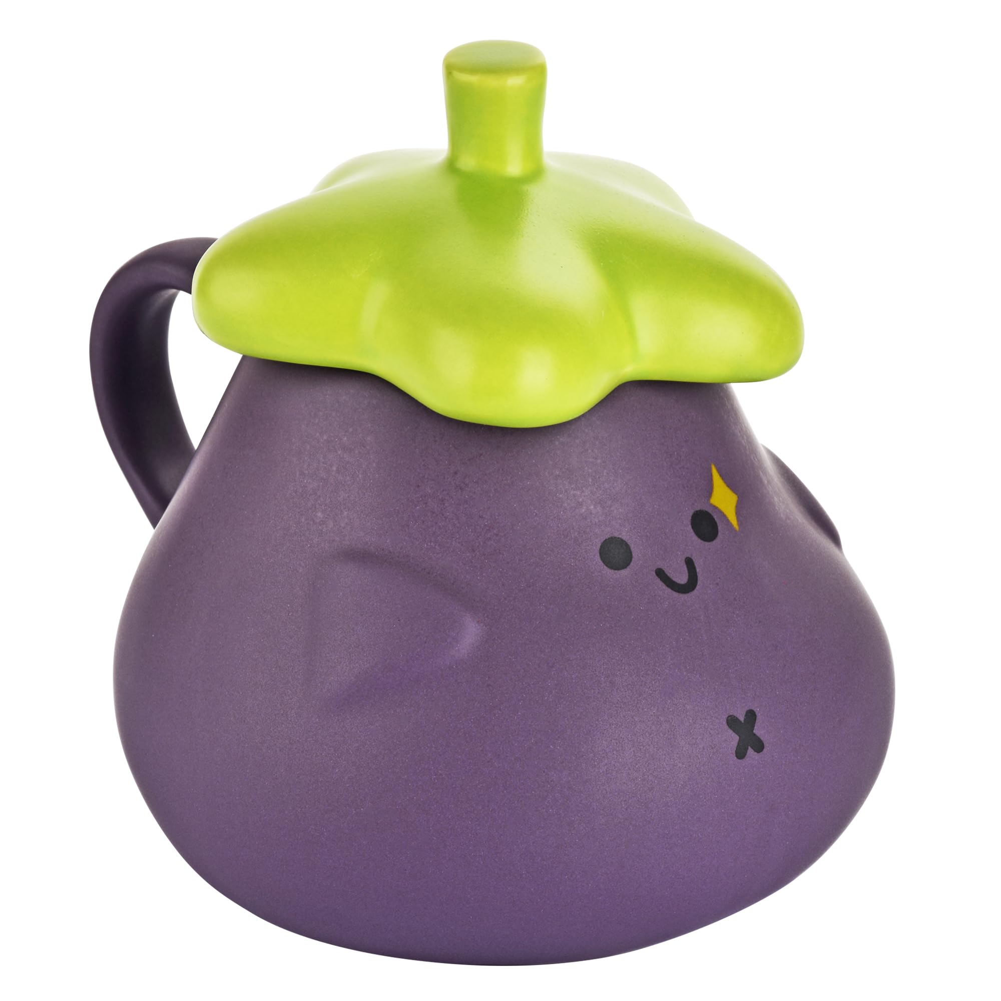 16 oz Eggplant Shape Cute Emoji Mug Funny Tea Coffee Milk Ceramic Cup Mug with Lid,Holiday and Christmas Birthday Gifts for Women,Friends,Purple