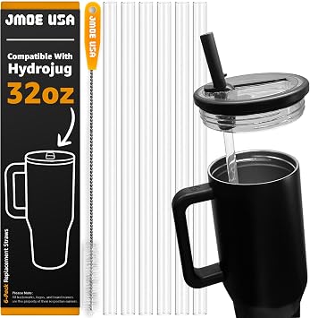Jmoe USA 32oz Straws For Hydrojug Traveler Tumbler | Replacement Plastic Straws for Hydro Jug 32 oz | 6-Pack Includes Cleaning Brush | Food Grade & BPA Free | Clear 32oz