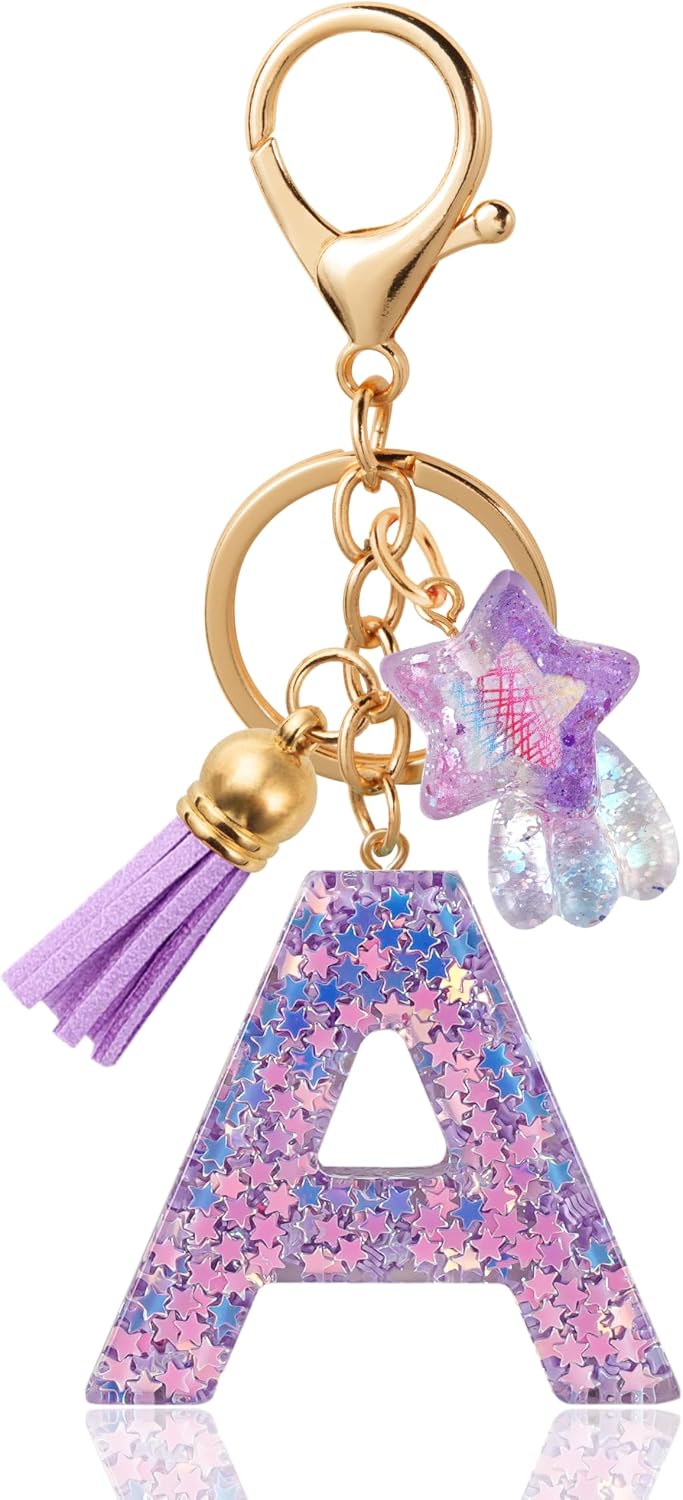 Star Letter Bag Charm - Resin Initial Keychain Accessory for Women