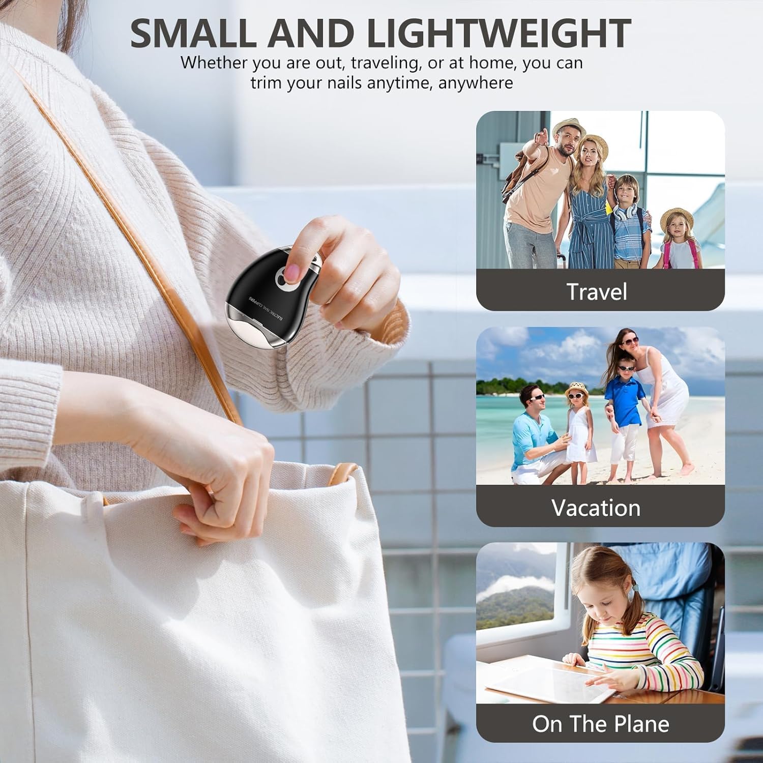 Electric Nail Clippers for Seniors, Women & Adults, 3-Speed LED Automatic Fingernail Trimmer with Storage, Safe Baby Nail Care Grinder/Polisher – for Fingernails Only (Black)