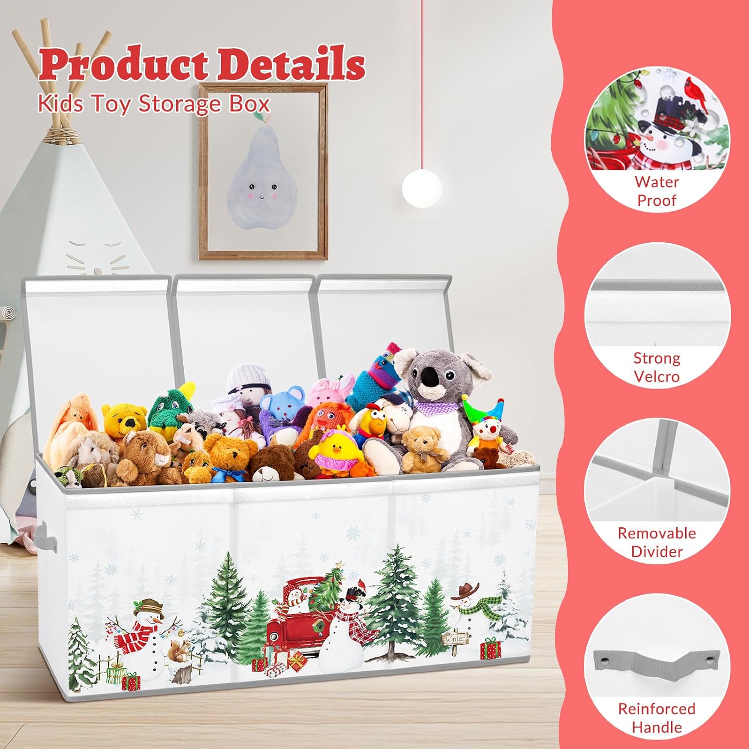 decalsweet Kids Toy Box Storage Chest Collapsible Storage Bin with Lids Handles for Boys Girls Toddler, Large Christmas Kids Toy Organizer Box for Kidsroom Bedroom Playroom Nursery,37.7"x12.5"x15.7"