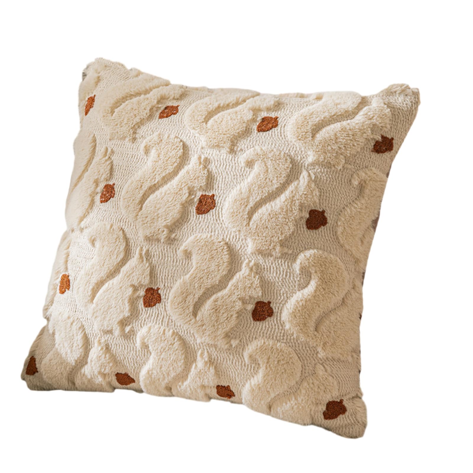 Weqspj Beige Squirrel Soft Throw Pillow Case Embossed Pattern Plushie Interior Accent 45X45cm Soft Cushion Sleeve Case Comfortable Themed Bedroom Pillowcase