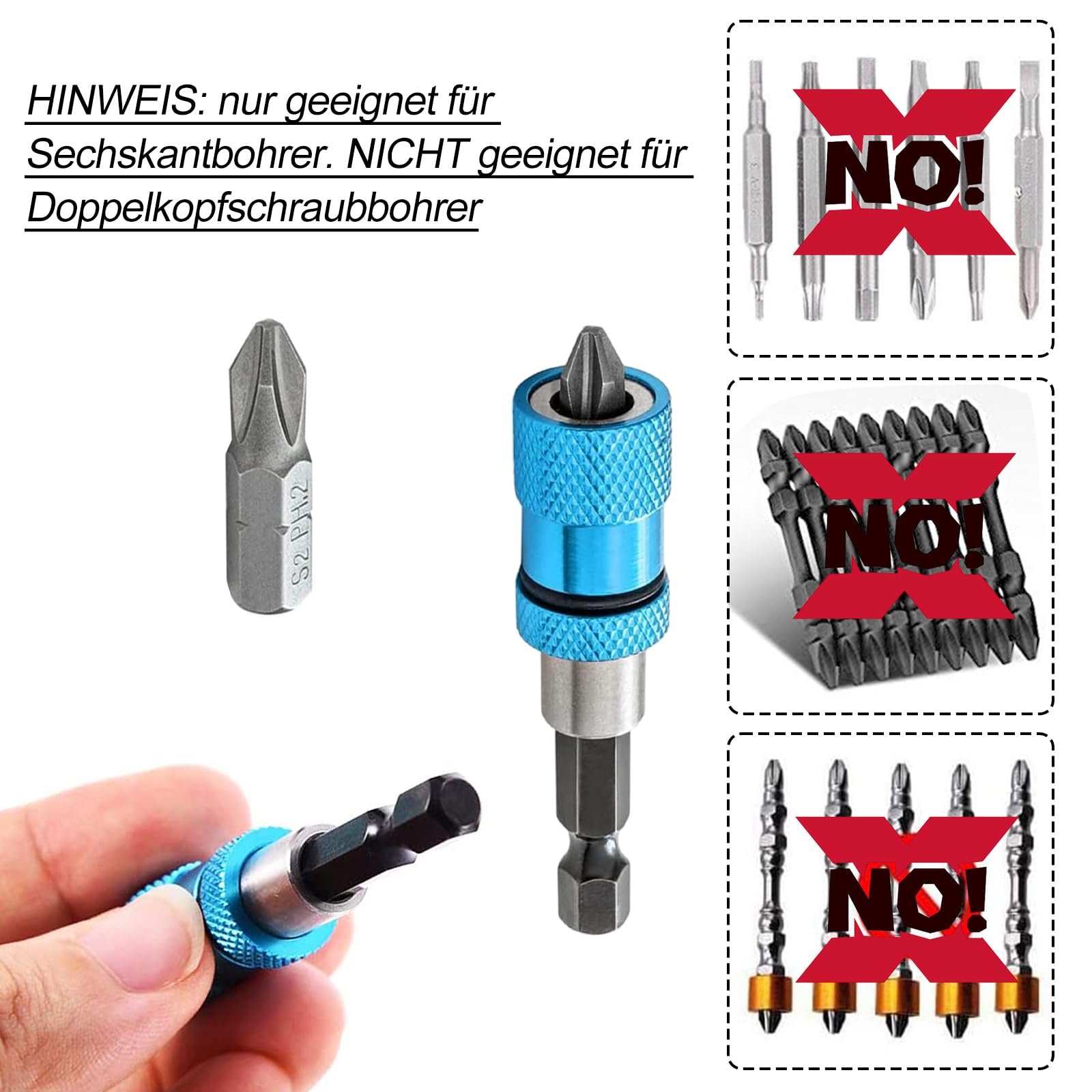 3 inserti per cartongesso, attacco esagonale da 1/4 pollici, attacco rapido magnetico, avvitatore per cartongesso, punta magnetica, supporto per cacciavite, supporto per punte magnetiche
