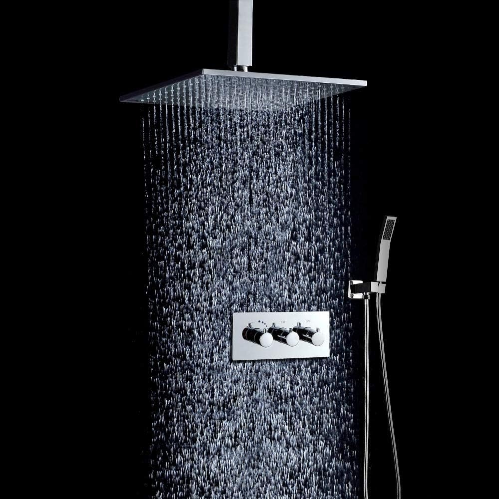 Brass Exquisite Shower Set Rainfall Overhead Shower 10 Inches Rain Shower Head with 3 Way Valve