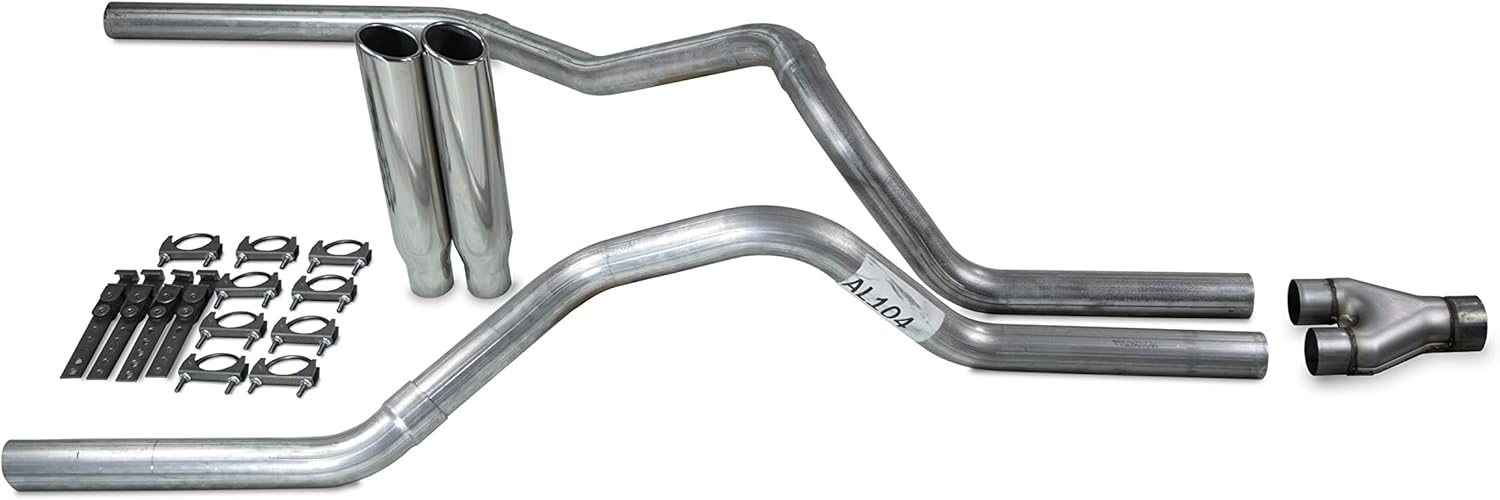 Truck Exhaust Kits - Shop Line Dual Exhaust Sytem 2.5 inch Aluminized Pipe Y Pipe Polished Rolled Tips