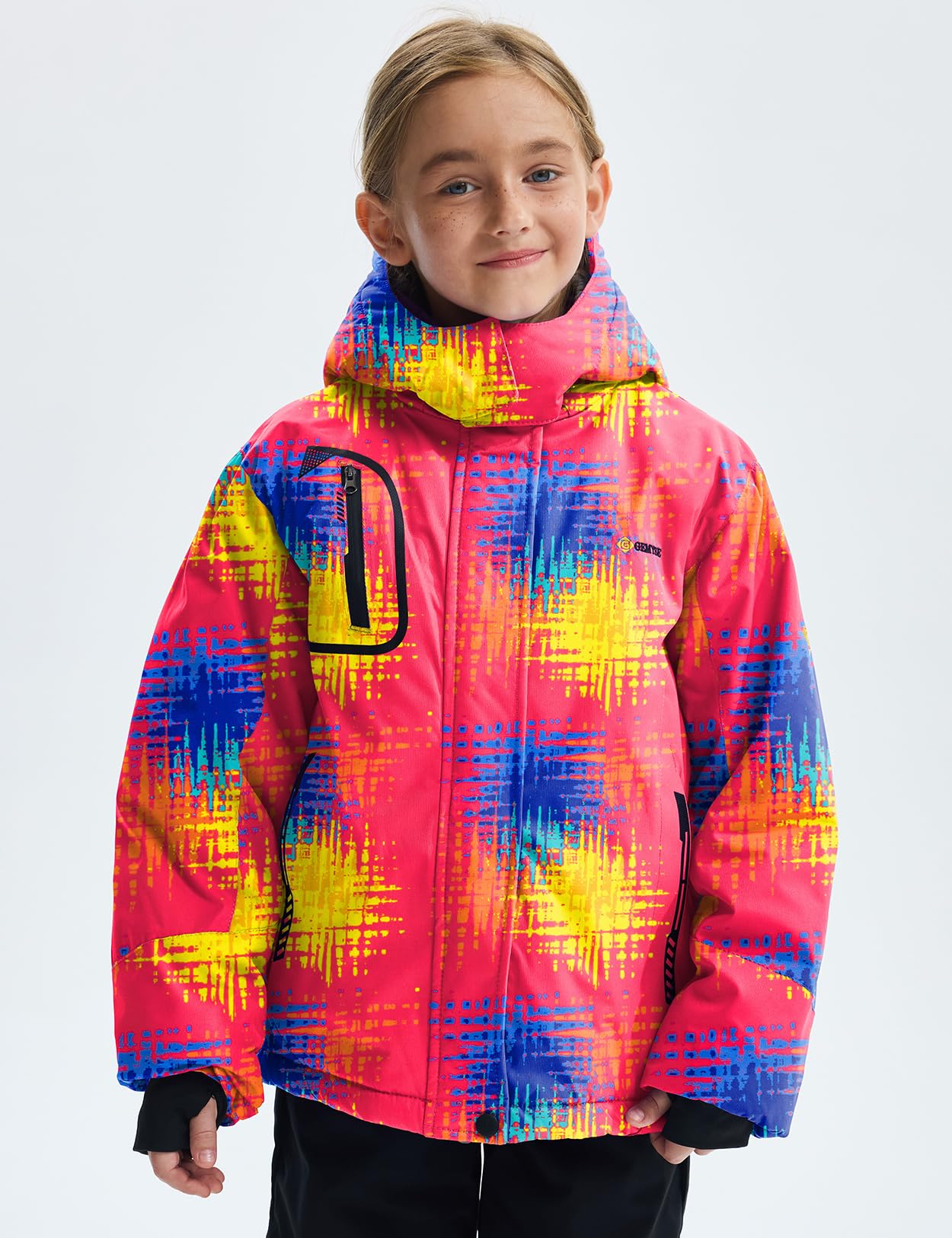 GEMYSE Chaqueta de Esquí para Niña Impermeable Abrigo de Invierno con Capucha Antiviento para Nieve Montaña con Forro Polar(Imprimir 2,140-146)