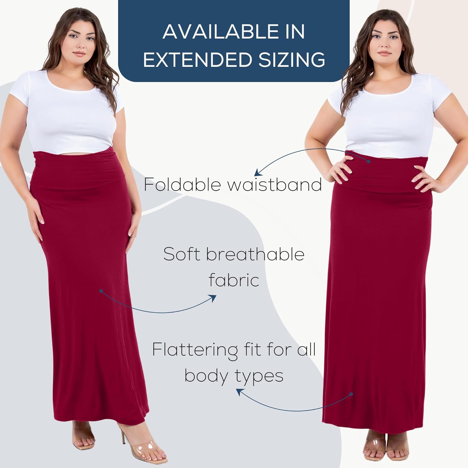 Azules Women’s Maxi Skirt – Soft Stretchy Rayon Fold Over High Waist Long Flowy Boho Skirt for Casual or Dressy Wear - Image 4