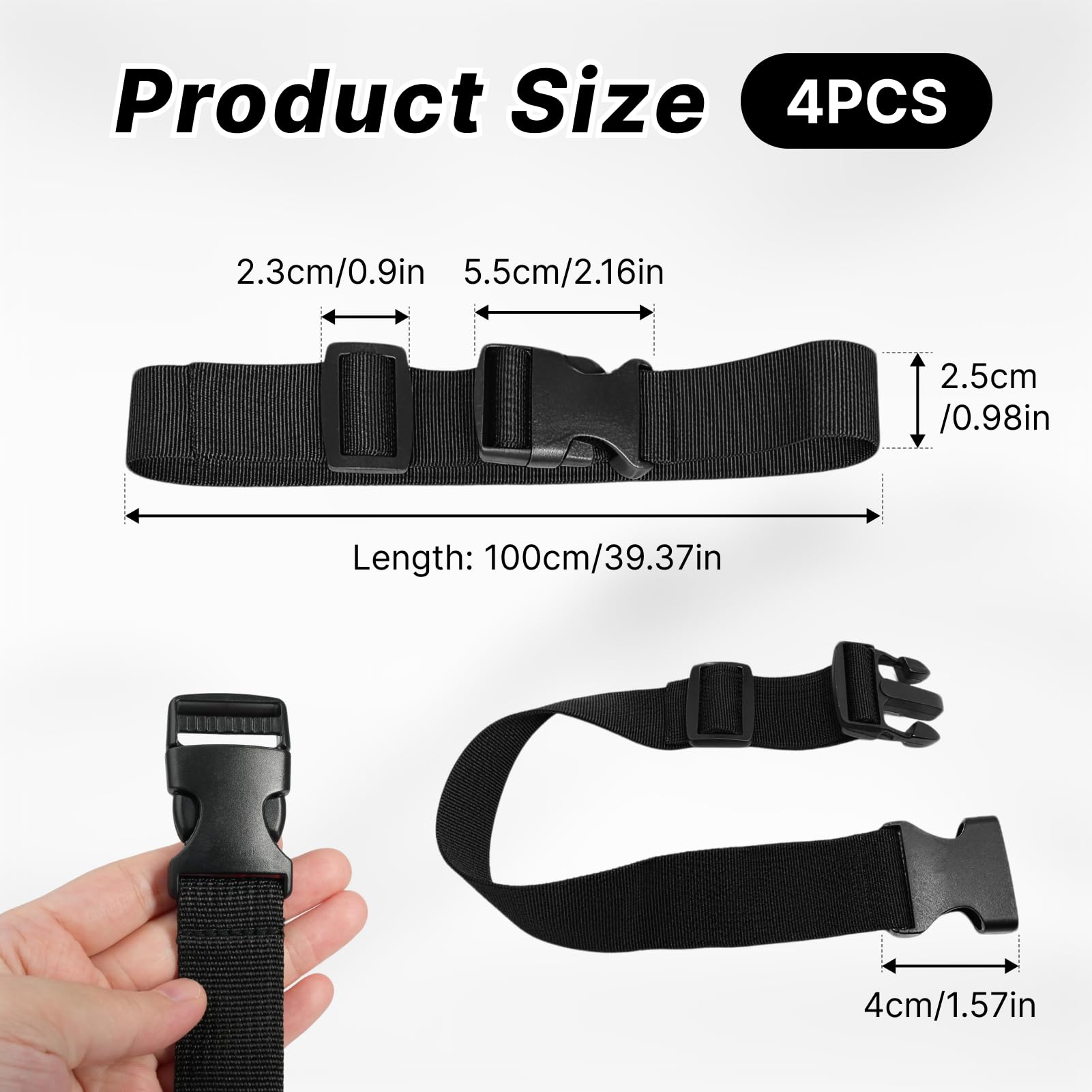 4 Stück Verstellbarer Brustgurt Rucksack, Brustgurte mit Schnappschnallen, Allzweck Gurtband, Rucksack Zubehör, Ideal für Wandern, Reisen, Klettern, Camping, Robust (2,5 cm x 100 cm, Schwarz)