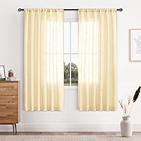 Vista 22 de DWCN Cortinas transparentes de lino sintético blanco, con bolsillo para barra, cortinas de gasa semi texturizada, para dormitorio, sala de estar