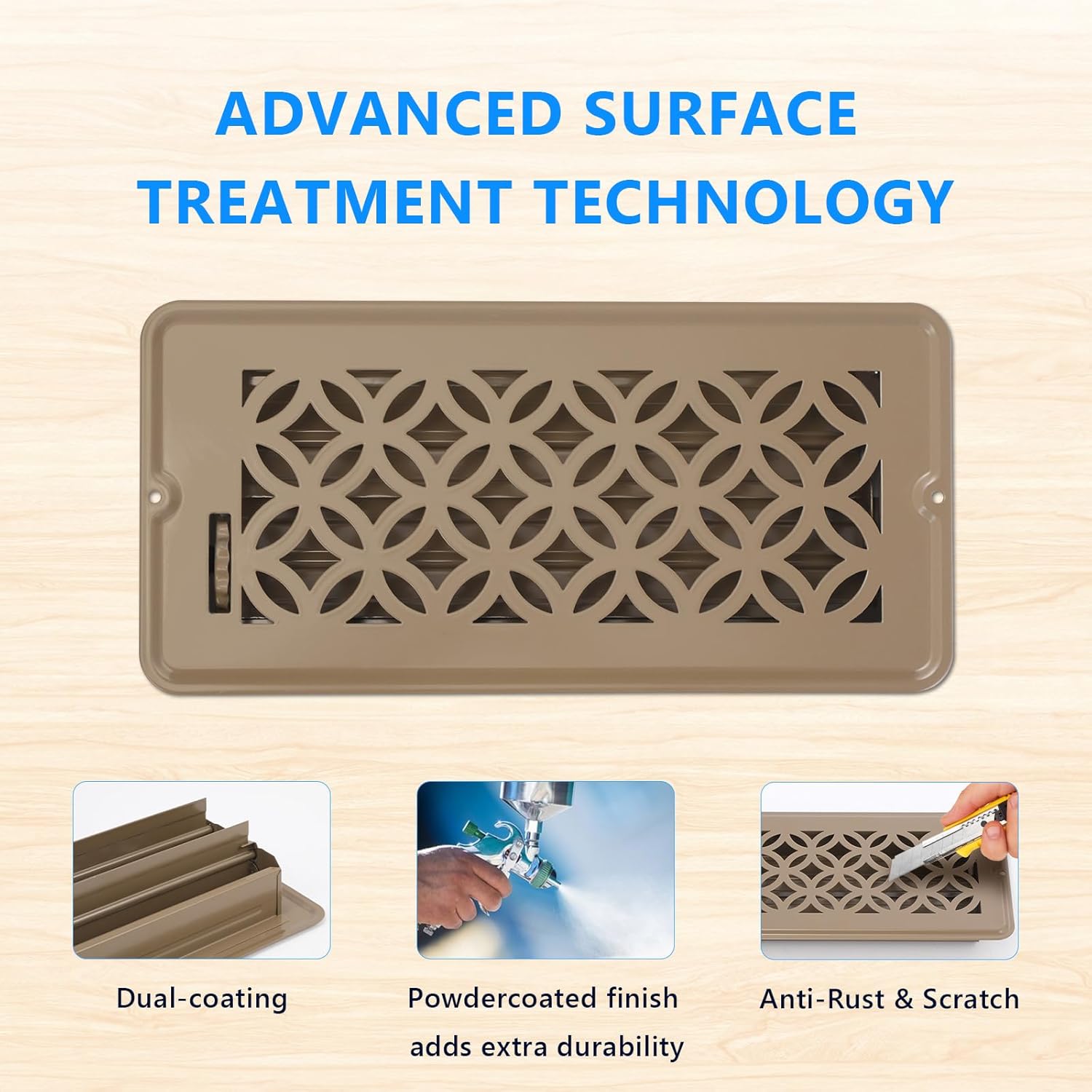 Floor Register 4x10,8 Pack,Brown Floor Vent Covers for Home Floor,Sidewall,Ceiling,Heavy Duty Metal Hot Air Vent Covers with Rust-Proof Finish for Home Heater Floor Vent Grilles and Vents(Brown-8pack)