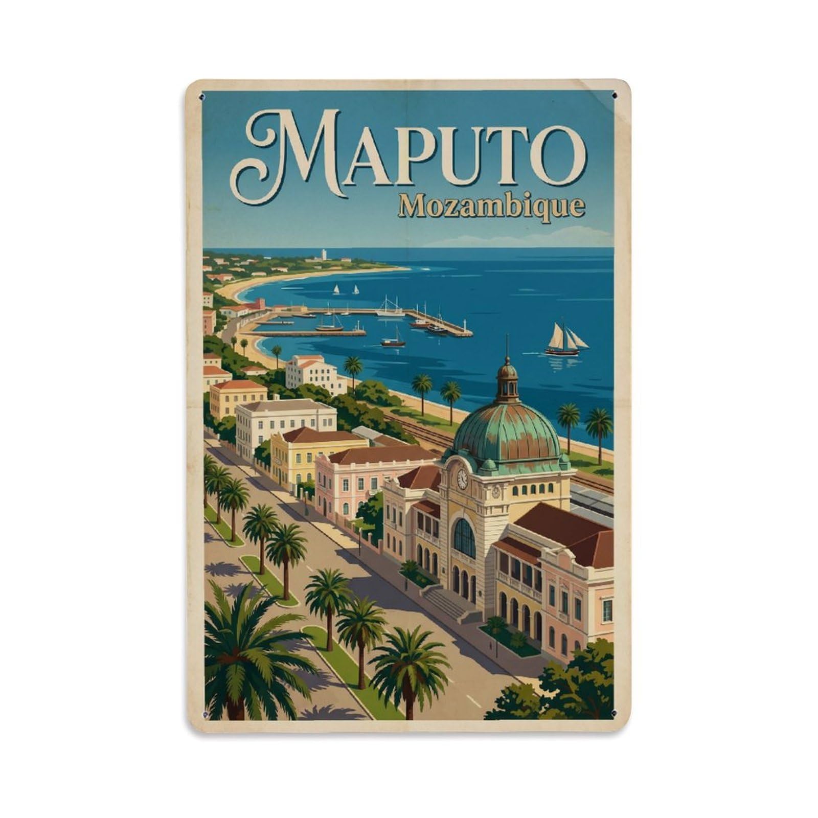 Metal Tin Sign Vintage Travel Mozambique Maputo