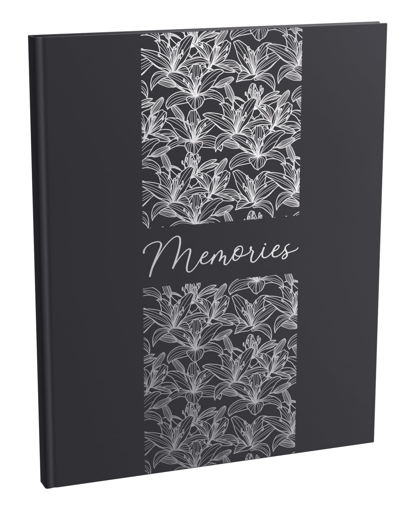 Exacompta - Ref 47093E - 1 Titanium Guest Book - Large Vertical Format 27 x 22 cm - Soft Touch Paper Cover - Memories Inscription - Silver Spine - 100 Plain White Pages - Black