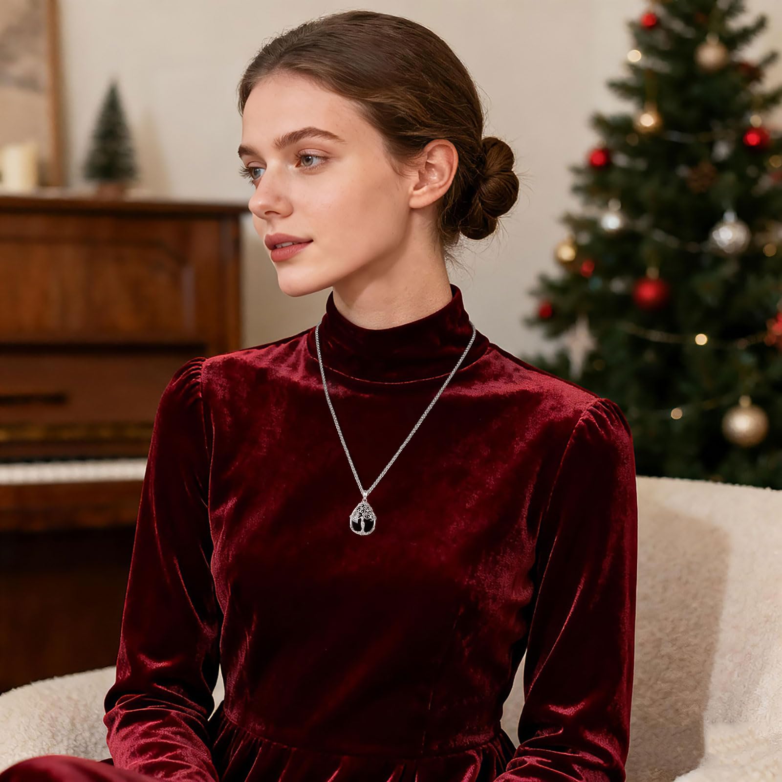 CELESTIA Ciondolo Albero della Vita Collana Donna con Ametista Ossidiana Pietra di Luna Regalo Compleanno, Festa della Mamma