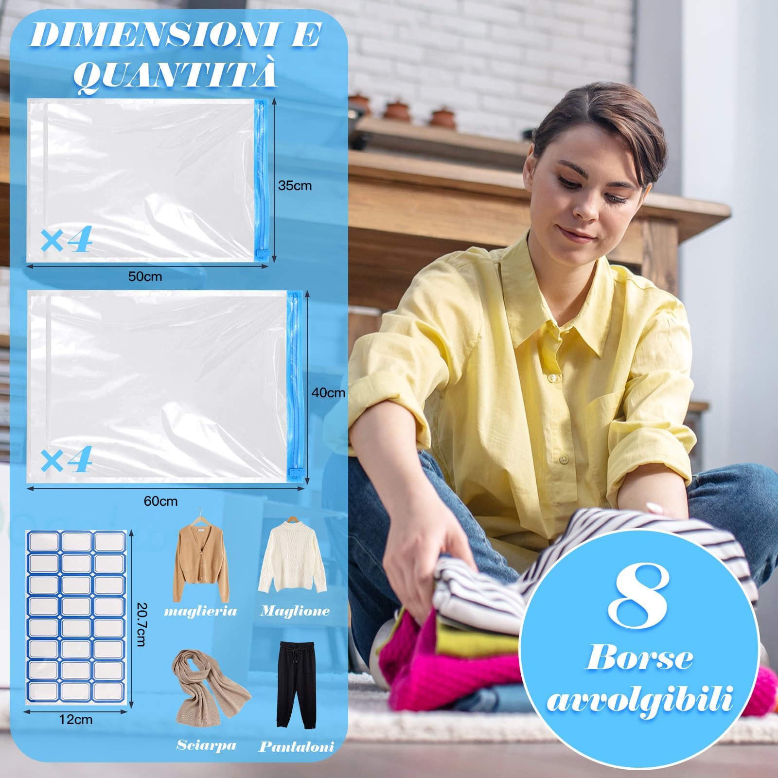 Sacchetti Da Viaggio Sottovuoto KEYRI - 6 Pezzi 60x40cm, Salvaspazio, Senza Pompa, Riutilizzabili - Foto 6