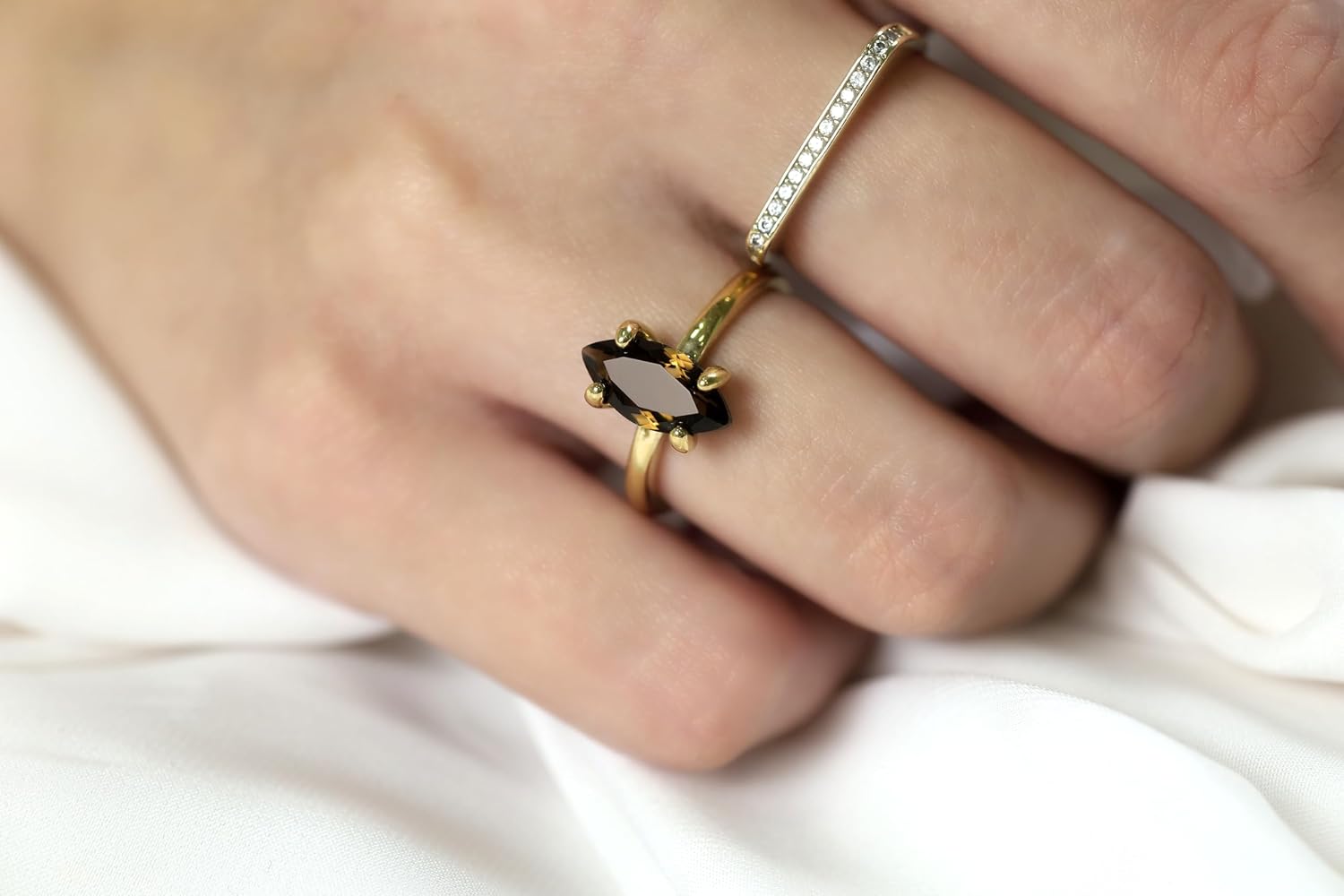 Brown Quartz Ring in Simple Prongs - Classy Dainty Engagement and Anniversary Ring - Statement Cocktail Jewelry for Women - Handmade with Signature Box