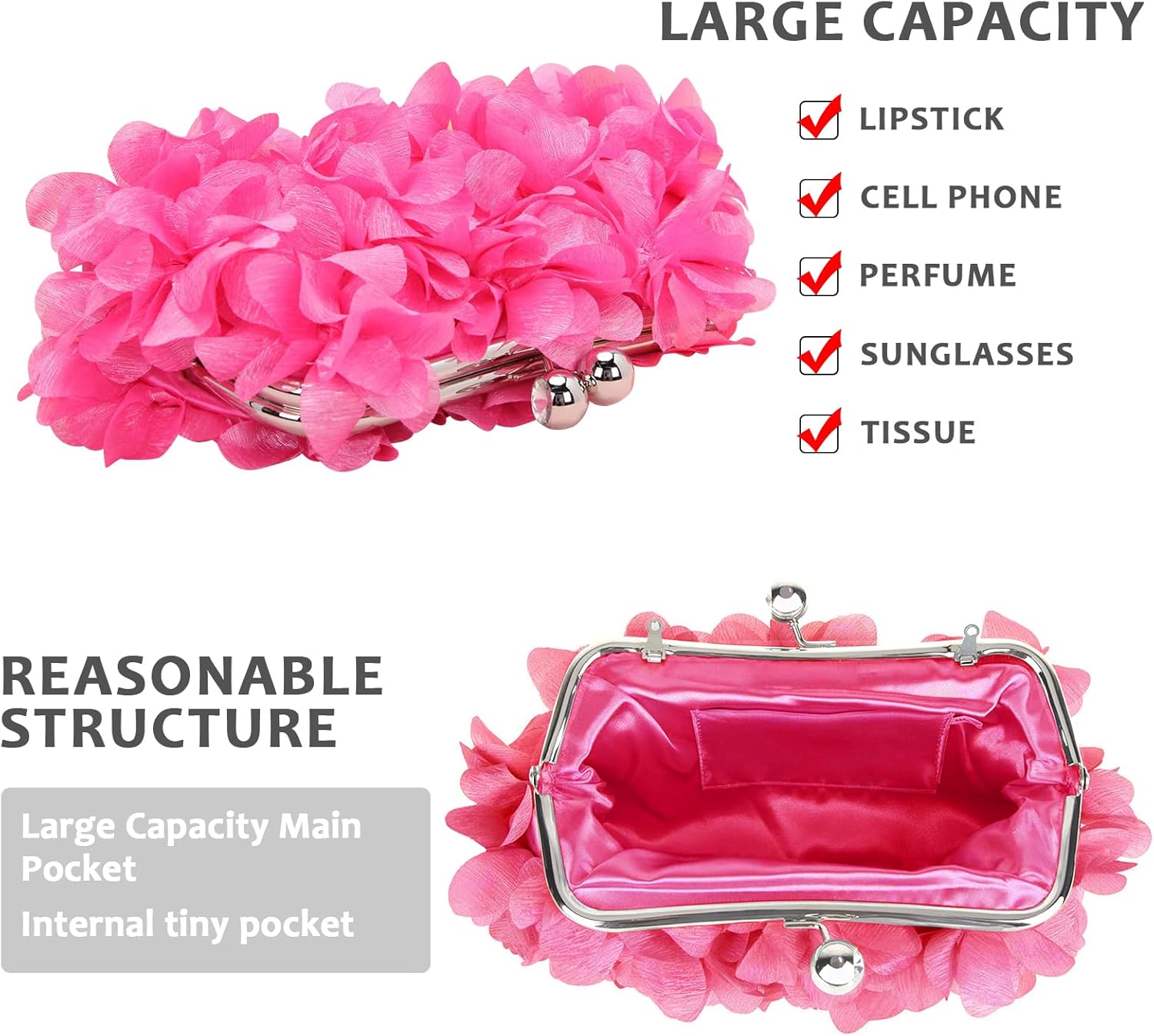 LAKSMI Women Clutch Evening Bags Floral Appliques Formal Purse Shouder Handbags with Detachable Chains
