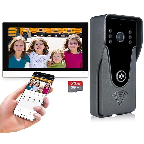 Wireless IP Video Doorbell Intercom System, WiFi 7 Inch Monitor with Metal HD Door Camera (Wired Power), Video Intercom with 32G Card Record, APP Remote 2-Way Audio, Unlock for Home Security System