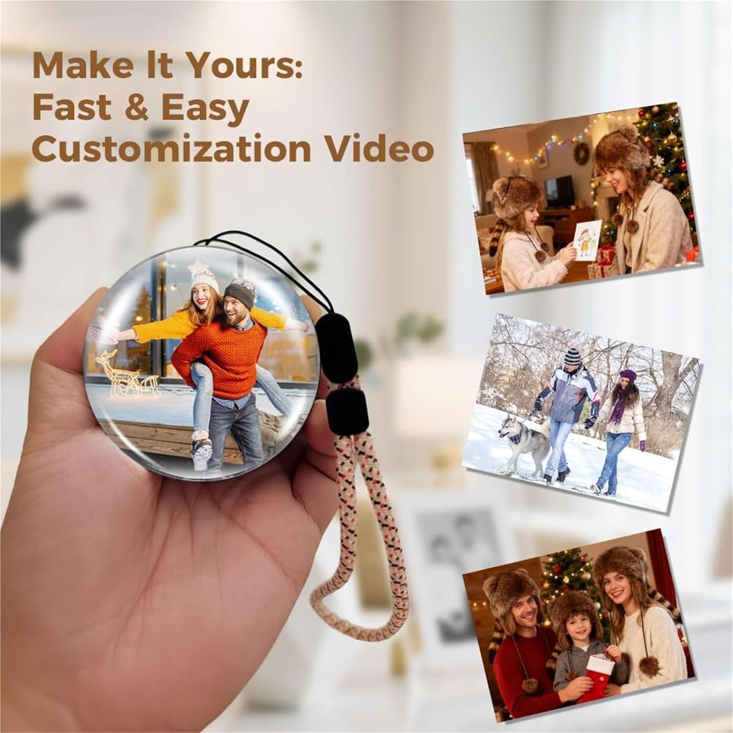 New Memory Orb Video Sphere Crystal Ball with APP Control, 3.7" 3D Photo/Video WiFi Player for Christmas Gifts, Home Decor, Personalized Holiday Birthday Present for Couple Family