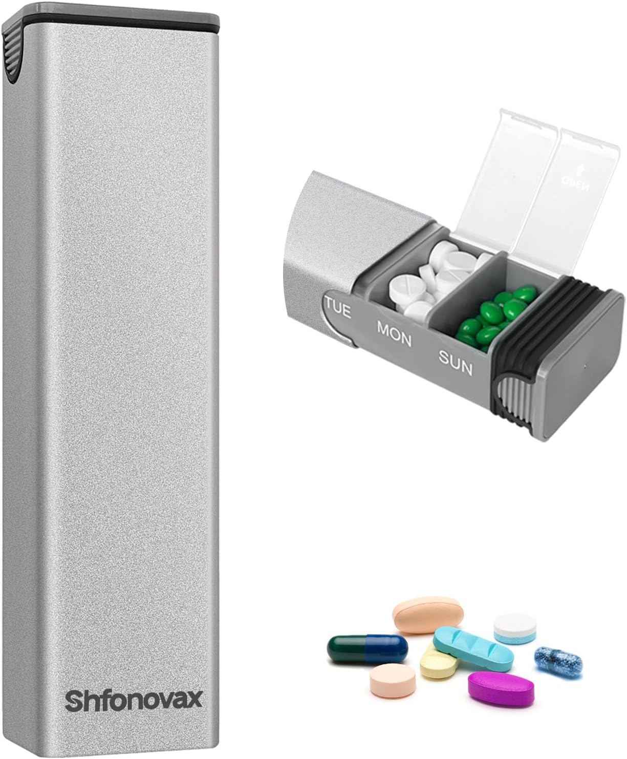 Weekly Metal Pill Organizer, Large Capacity 7 Day Travel Pill Organizer for Adults & Seniors, Portable Vitamin & Supplement Pill Box with Secure Sliding Design (Black)