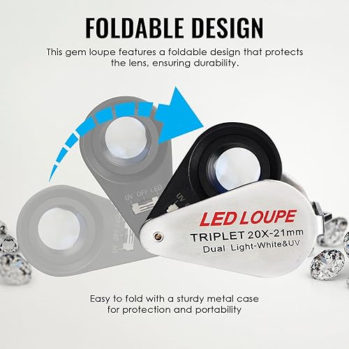 Miniatura 10 de 10 lupa lupa para joyería con bolsillo plegable iluminado herramienta de aumento de 0827in U V y luz LED para rocas de ojos sellos monedas relojes